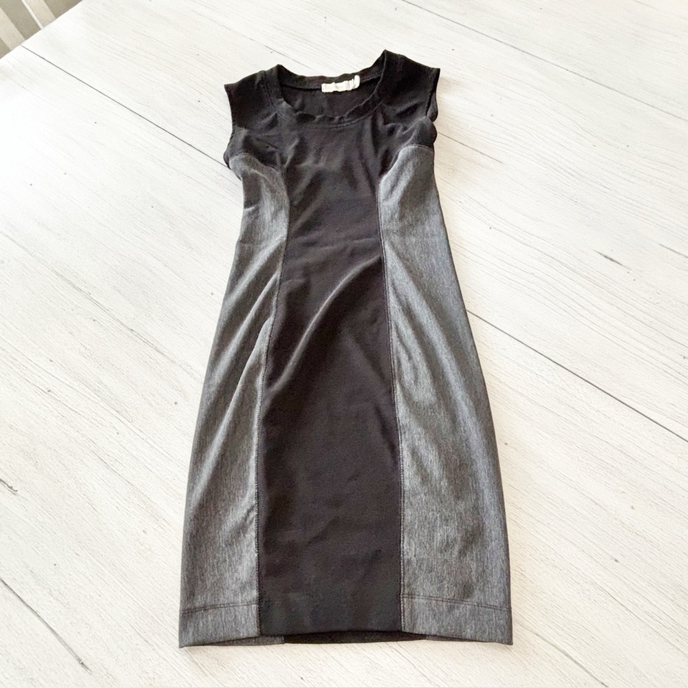 COSTA BLANCA Women’s Black Gray Illusion Slimming Sheath Dress Sleeveless Sz S